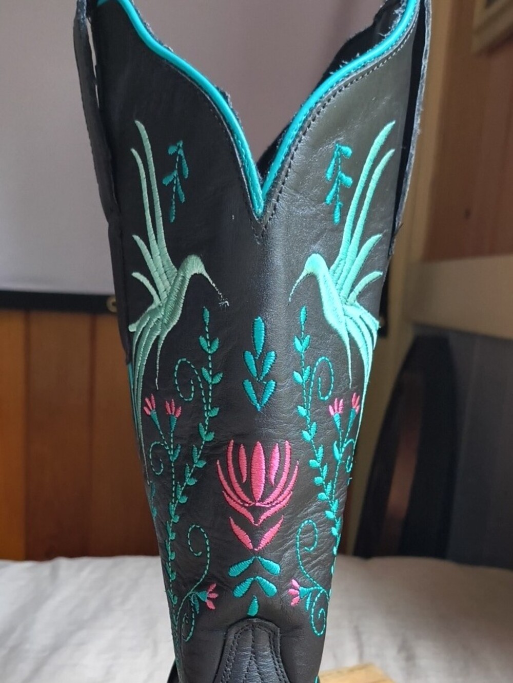 J.B. Dillon Black Western Leather Boots with Turquoise & Pink Embroidery 🩵NEW 8 - Picture 9 of 14